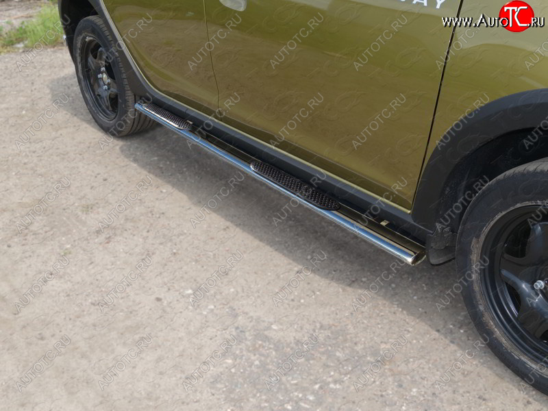 29 749 р. Пороги овальные с накладкой 75х42 мм ТСС Тюнинг  Renault Sandero Stepway  (B8) (2014-2018) дорестайлинг (серые)  с доставкой в г. Пермь