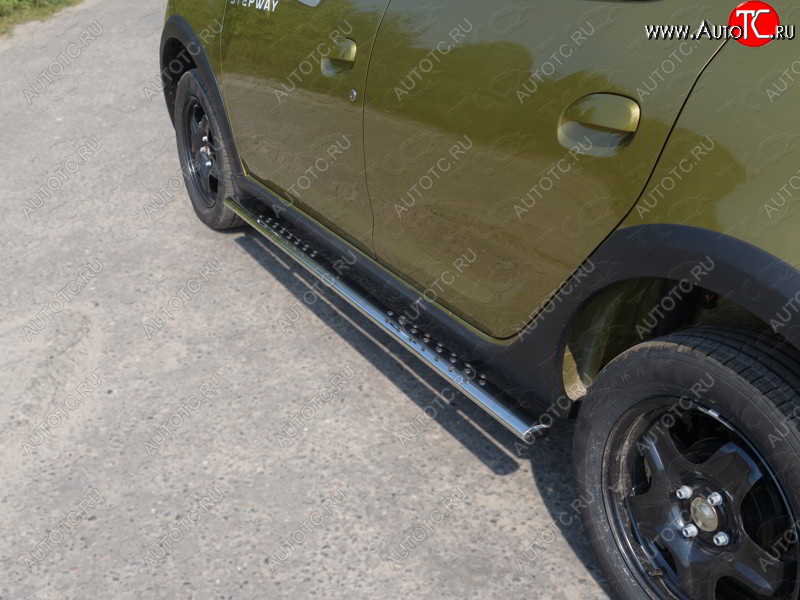 31 399 р. Пороги овальные с проступью 75х42 мм ТСС Тюнинг  Renault Sandero Stepway  (B8) (2014-2018) дорестайлинг (серые)  с доставкой в г. Пермь