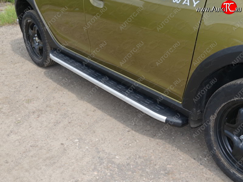 20 599 р. Пороги алюминиевые с пластиковой накладкой ТСС Тюнинг  Renault Sandero Stepway  (B8) (2014-2018) дорестайлинг (серые)  с доставкой в г. Пермь