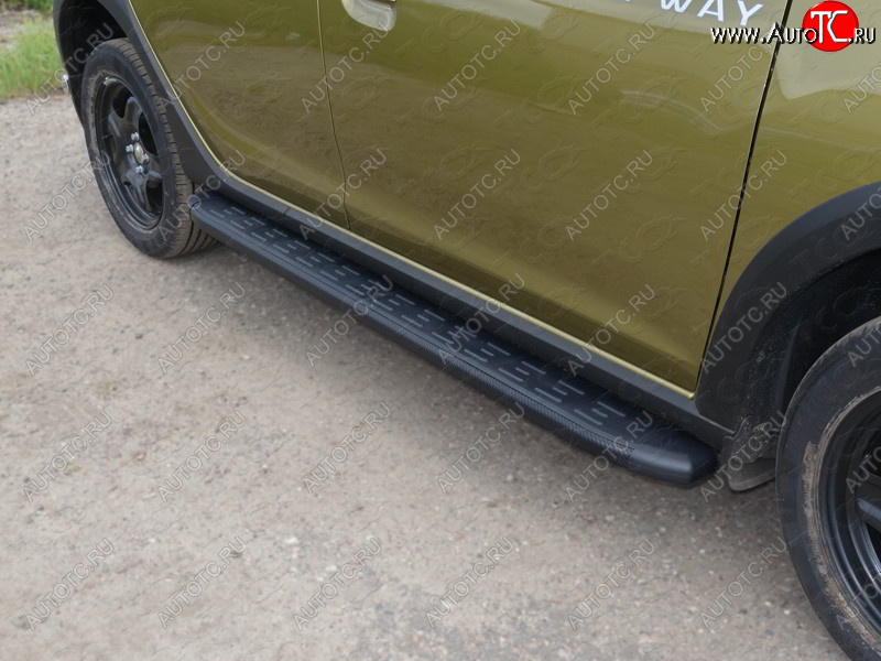 21 999 р. Пороги алюминиевые с пластиковой накладкой ТСС Тюнинг  Renault Sandero Stepway  (B8) (2014-2018) дорестайлинг (карбон черные)  с доставкой в г. Пермь