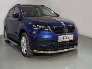 Защита переднего бампера нижняя d60,3 мм ТСС Тюнинг Skoda Karoq  NU7 (2020-2025) рестайлинг (нержавейка)