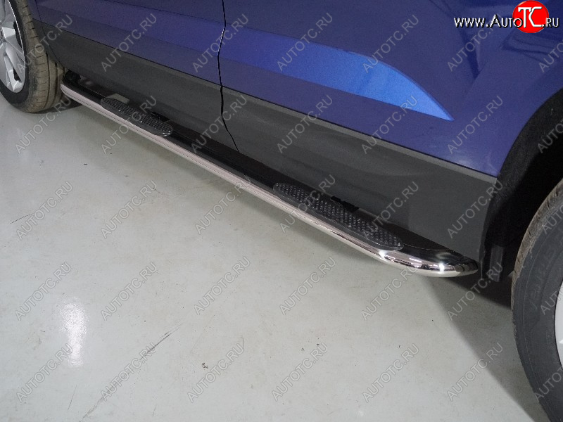 31 399 р. Пороги овальные гнутые с накладкой 75х42 мм ТСС Тюнинг  Skoda Karoq  NU7 (2020-2025) рестайлинг (серые)  с доставкой в г. Пермь