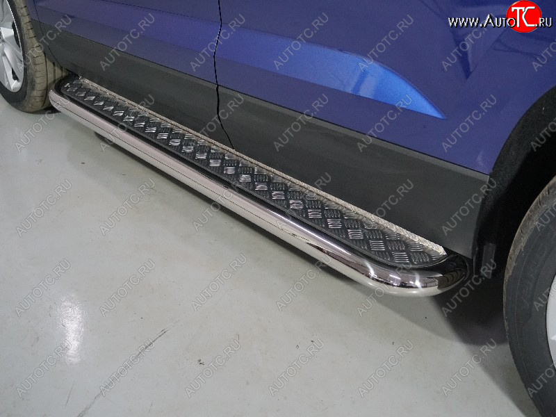 31 999 р. Пороги с площадкой 60,3 мм ТСС Тюнинг Skoda Karoq NU7 рестайлинг (2020-2025) (серые)  с доставкой в г. Пермь