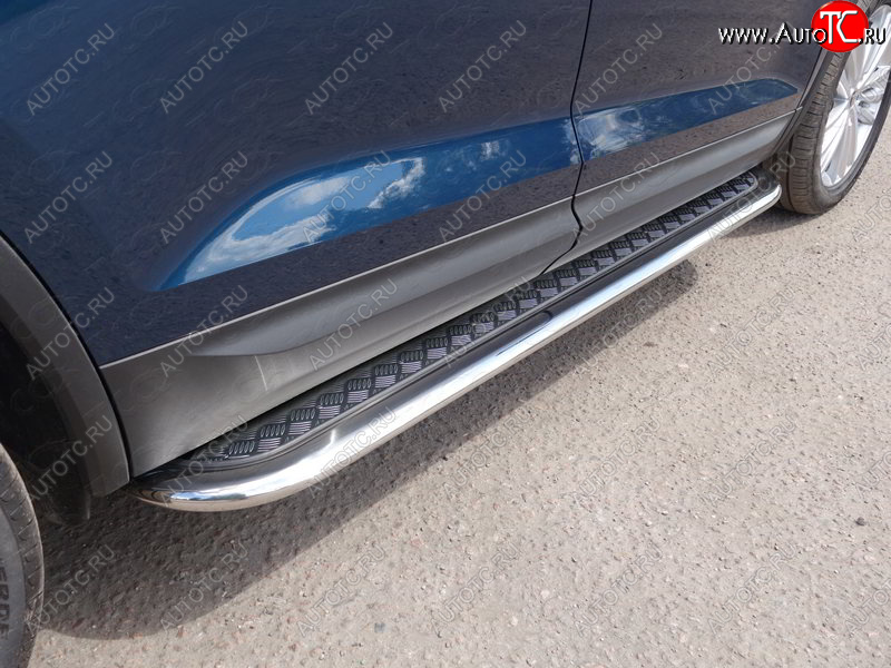 37 649 р. Пороги с площадкой 75х42 мм ТСС Тюнинг Skoda Karoq NU7 дорестайлинг (2017-2021) (серые)  с доставкой в г. Пермь