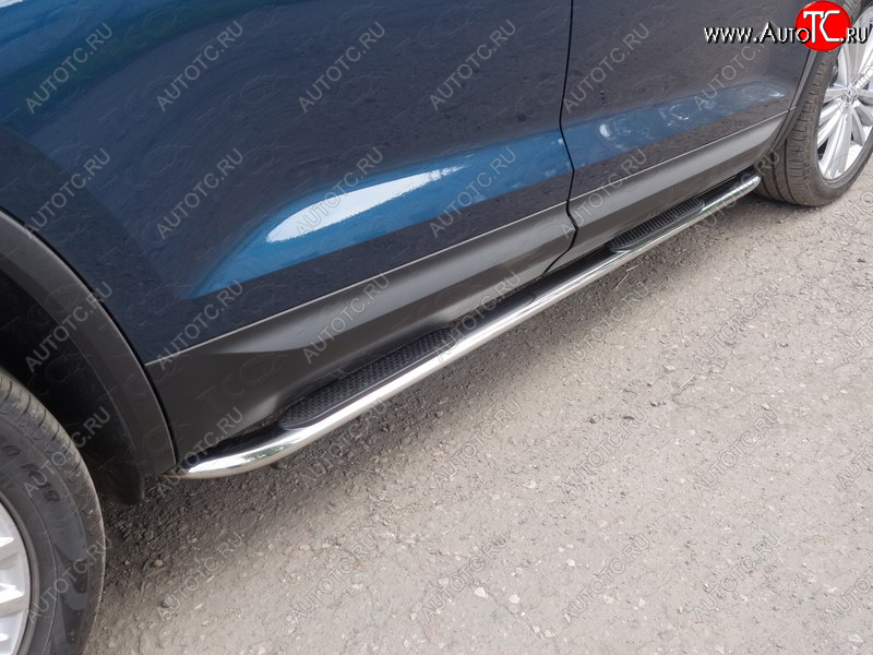 31 399 р. Пороги овальные гнутые с накладкой 75х42 мм ТСС Тюнинг  Skoda Kodiaq  NU7 (2017-2021) дорестайлинг (серые)  с доставкой в г. Пермь