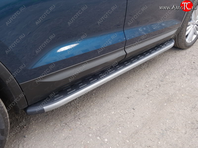 21 999 р. Пороги алюминиевые с пластиковой накладкой ТСС Тюнинг  Skoda Kodiaq  NU7 (2017-2021) дорестайлинг (карбон серые)  с доставкой в г. Пермь