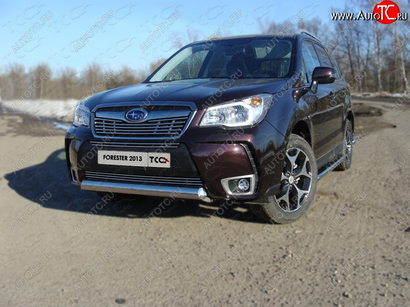 17 299 р. Защита переднего бампера овальная короткая 75х42 мм ТСС тюнинг  Subaru Forester  SJ (2012-2016) дорестайлинг (нержавейка)  с доставкой в г. Пермь