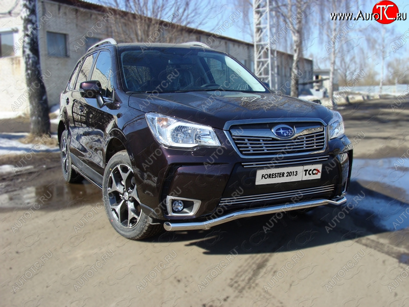 20 599 р. Защита переднего бампера нижняя d60,3 мм ТСС Тюнинг  Subaru Forester  SJ (2012-2016) дорестайлинг (нержавейка)  с доставкой в г. Пермь