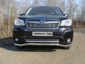 Защита переднего бампера нижняя двойная 60,3*42,4 мм ТСС Тюнинг Subaru Forester  SJ (2012-2016) дорестайлинг (нержавейка)
