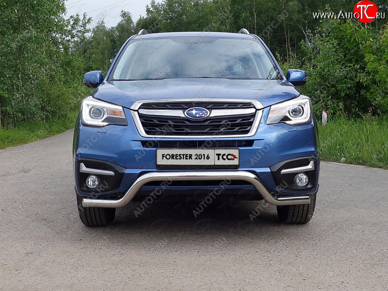 18 999 р. Защита переднего бампера кенгурин 60,3 мм ТСС Тюнинг Subaru Forester SJ рестайлинг (2016-2019) (нержавейка)  с доставкой в г. Пермь