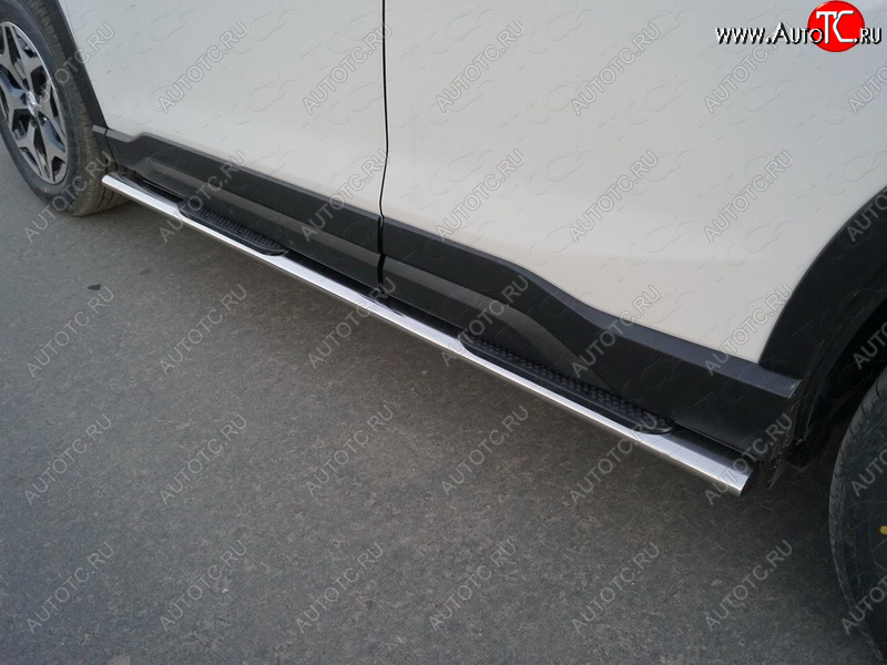 31 399 р. Пороги овальные с накладкой 75х42 мм ТСС Тюнинг  Subaru Forester  SK/S14 (2018-2021) дорестайлинг (серые)  с доставкой в г. Пермь