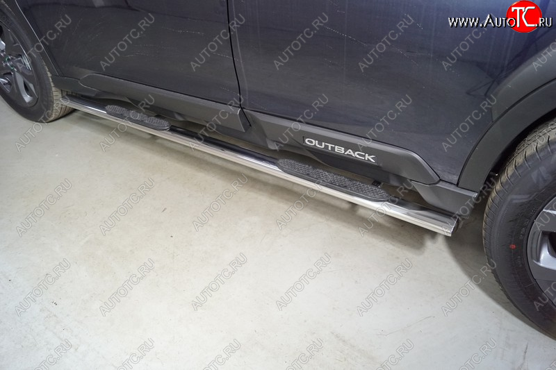 31 399 р. Пороги овальные с накладкой 75х42 мм ТСС Тюнинг  Subaru Outback  BT (2019-2025) универсал (серые)  с доставкой в г. Пермь