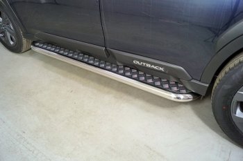 Пороги с площадкой 60,3 мм ТСС Тюнинг Subaru Outback  BT (2019-2025) универсал (серые)