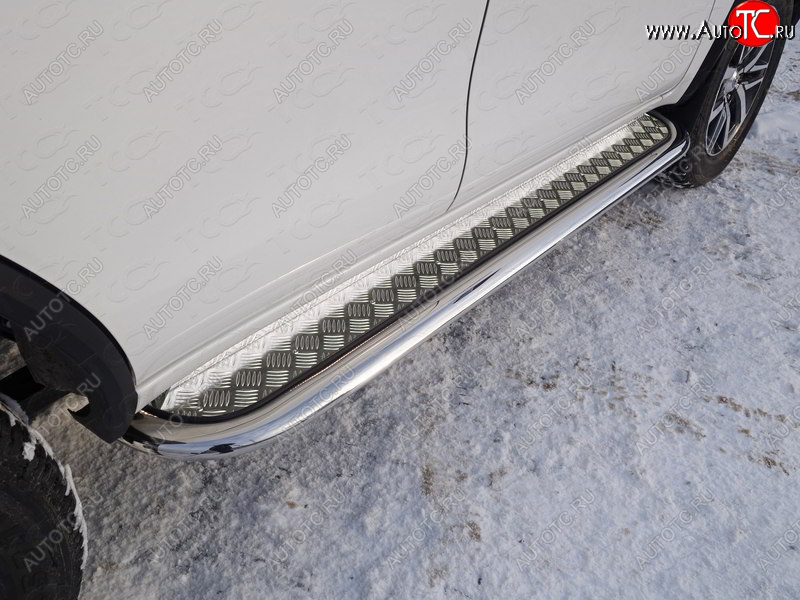44 999 р. Пороги с площадкой 75х42 мм ТСС Тюнинг Toyota Fortuner AN160 дорестайлинг (2015-2020) (серые)  с доставкой в г. Пермь