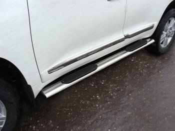 Пороги овальные с накладкой 120*60 мм кроме EXECUTIVE ТСС Тюнинг Toyota Land Cruiser  200 (2015-2021) 2-ой рестайлинг (серые)