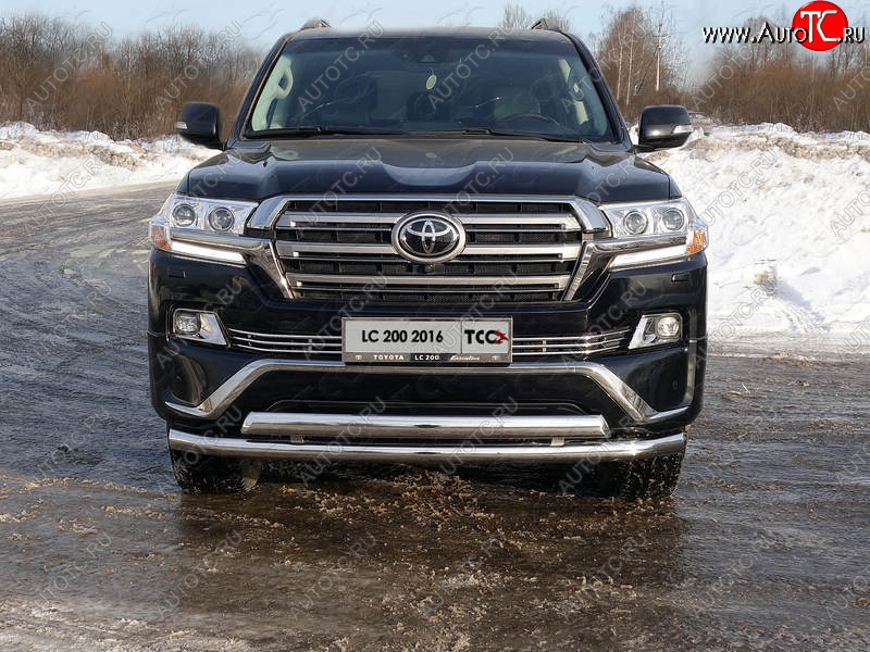 36 299 р. Защита передняя нижняя двойная 76,1*75 мм ТСС Тюнинг Toyota Land Cruiser 200 2-ой рестайлинг (2015-2021) (нержавейка)  с доставкой в г. Пермь