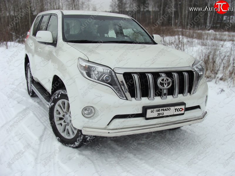 28 299 р. Защита переднего бампера нижняя 75*42 мм ТСС Тюнинг Toyota Land Cruiser Prado J150 1-ый рестайлинг (2013-2017) (нержавейка)  с доставкой в г. Пермь