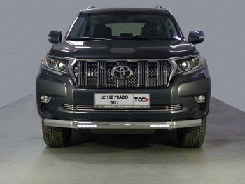 Защита переднего бампера нижняя овальная с ДХО 75х42 мм ТСС Тюнинг Toyota Land Cruiser Prado J150 2-ой рестайлинг (2017-2020) (нержавейка)