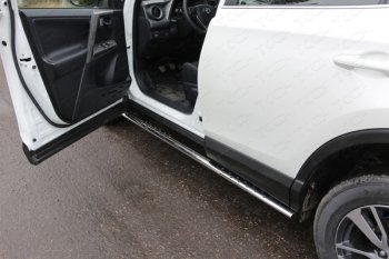 Пороги овальные с проступью 75х42 мм ТСС Тюнинг Toyota RAV4  XA40 (2015-2019) 5 дв. рестайлинг (серые)