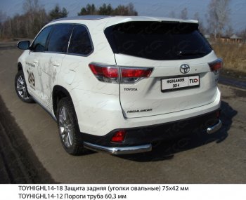Защита задняя (уголки овальные 75х42 мм) ТСС Тюнинг Toyota Highlander XU50 дорестайлинг (2013-2017) (уголки овальные)