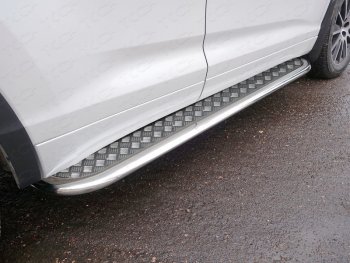 Пороги с площадкой 75х42 мм ТСС Тюнинг Toyota Highlander XU50 рестайлинг (2016-2020) (серые)