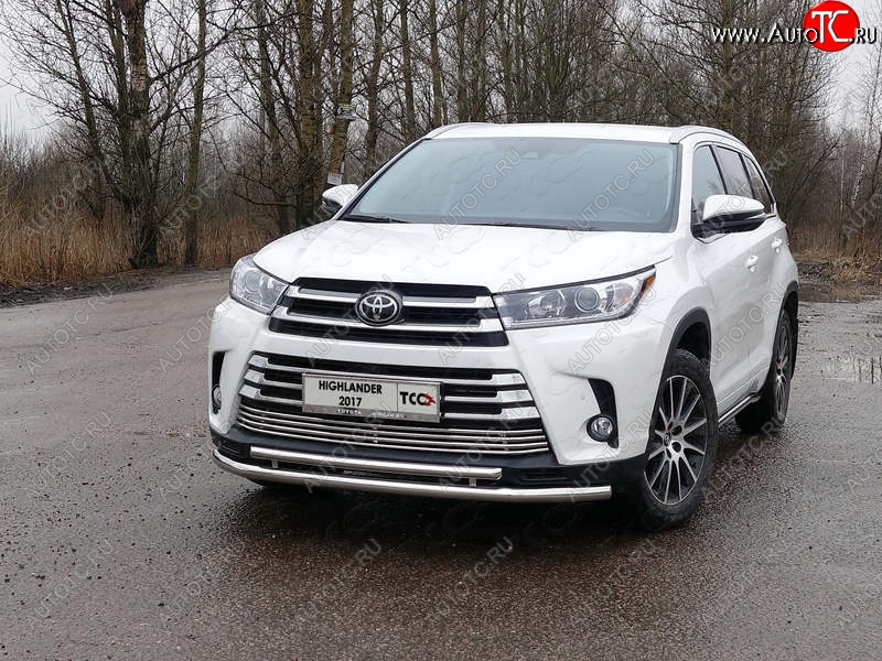 27 599 р. Защита переднего бампера нижняя двойная 60*42,4 мм ТСС Тюнинг  Toyota Highlander  XU50 (2016-2020) рестайлинг (нержавейка)  с доставкой в г. Пермь