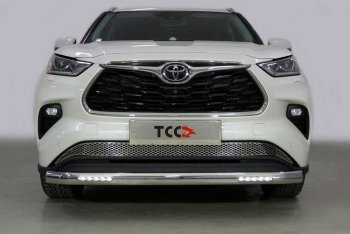 Защита передняя нижняя овальная с ДХО 75х42 мм ТСС Тюнинг Toyota Highlander XU70 (2020-2025) (нержавейка)