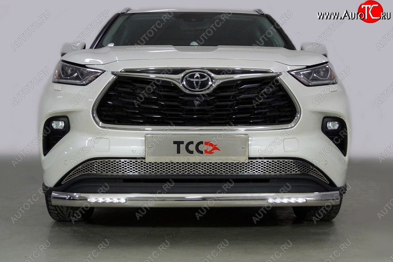 44 999 р. Защита передняя нижняя овальная с ДХО 75х42 мм ТСС Тюнинг Toyota Highlander XU70 (2020-2025) (нержавейка)  с доставкой в г. Пермь