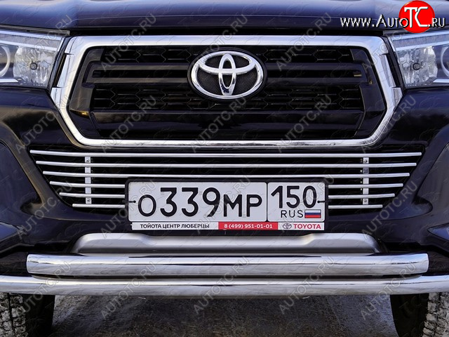10 699 р. Нижняя декоративная вставка в бампер ТСС Тюнинг  Toyota Hilux  AN120 (2017-2020) 1-ый рестайлинг (d 12 мм)  с доставкой в г. Пермь