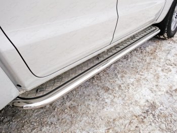 Пороги с площадкой 75х42 мм ТСС Тюнинг Volkswagen Amarok рестайлинг (2016-2022) (серые)