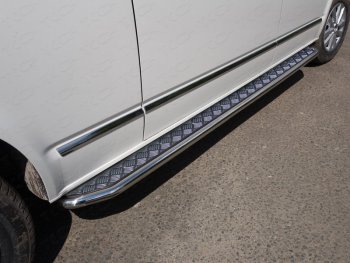 Пороги с площадкой 42,4 мм ТСС Тюнинг Volkswagen Caravelle  T6 (2015-2019) дорестайлинг (серые)