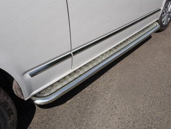 Пороги с площадкой 60,3 мм ТСС Тюнинг Volkswagen Caravelle  T6 (2015-2019) дорестайлинг (серые)