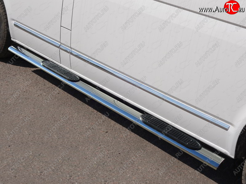58 999 р. Пороги овальные с накладкой 120*60 мм ТСС Тюнинг  Volkswagen Caravelle  T6 (2015-2019) дорестайлинг (серые)  с доставкой в г. Пермь