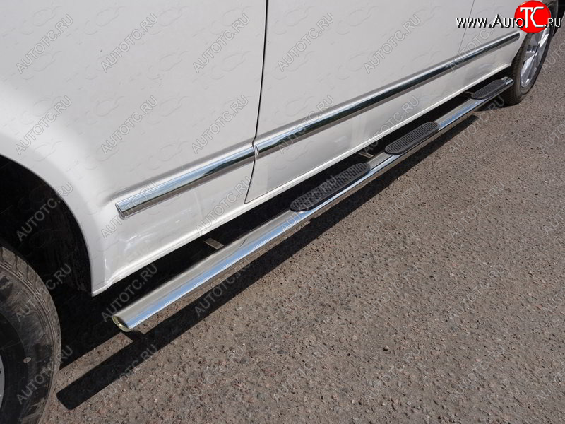 43 999 р. Пороги овальные с накладкой 75х42 мм ТСС Тюнинг  Volkswagen Caravelle  T6 (2015-2019) дорестайлинг (серые)  с доставкой в г. Пермь