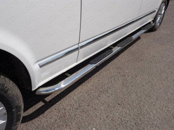 Пороги овальные гнутые с накладкой 75х42 мм ТСС Тюнинг Volkswagen Caravelle  T6 (2015-2019) дорестайлинг (серые)