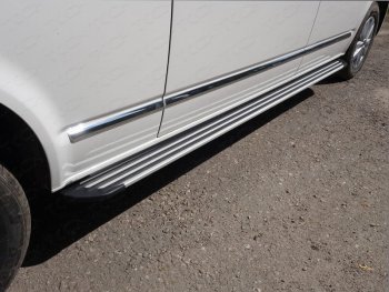 Пороги алюминиевые Slim Line ТСС Тюнинг Volkswagen Caravelle  T6 (2015-2019) дорестайлинг (Silver)