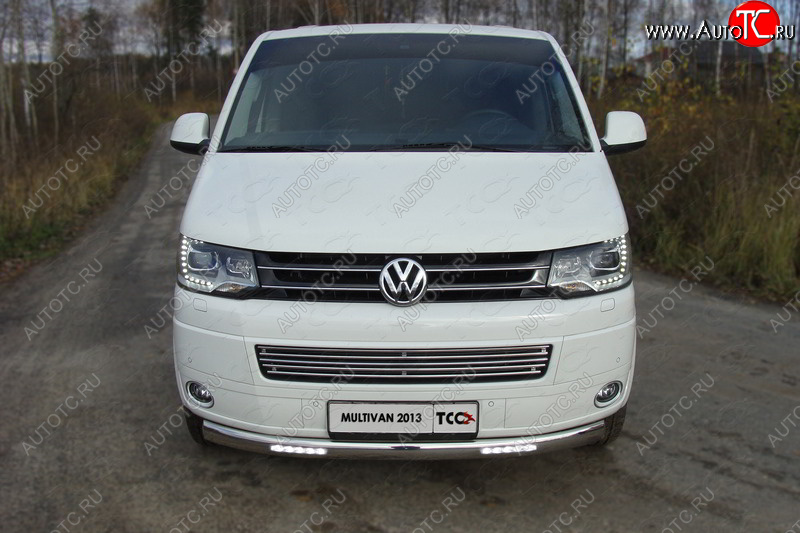 48 999 р. Защита передняя нижняя овальная с ДХО 75х42 мм ТСС Тюнинг Volkswagen Multivan T5 рестайлинг (2009-2015) (нержавейка)  с доставкой в г. Пермь