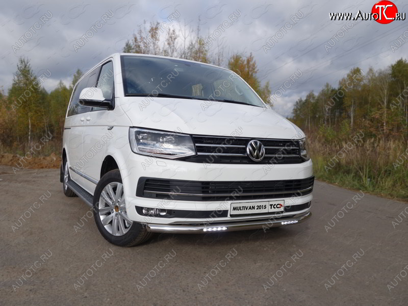 39 749 р. Защита переднего бампера нижняя с ДХО 60,3 мм ТСС Тюнинг  Volkswagen Multivan  T6 (2016-2019) дорестайлинг (нержавейка)  с доставкой в г. Пермь