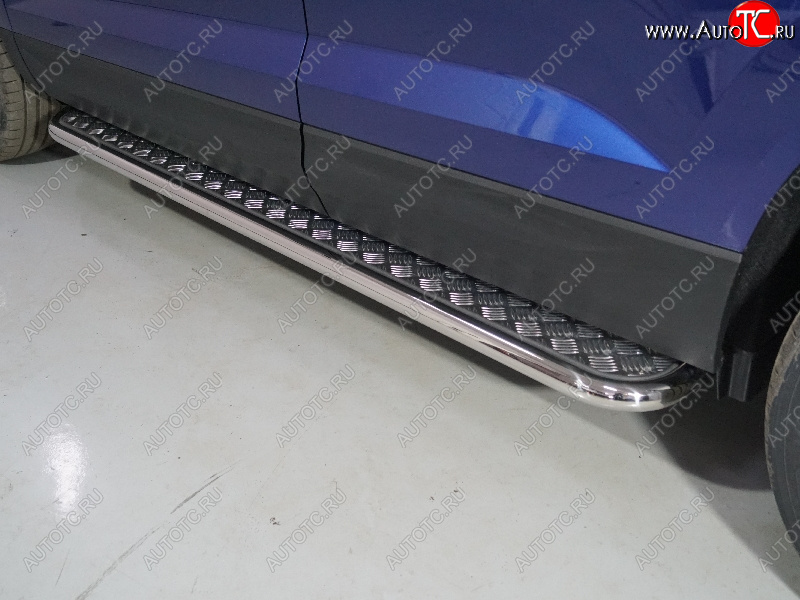 32 199 р. Пороги с площадкой 42,4 мм ТСС Тюнинг Volkswagen Taos (2020-2022) (серые)  с доставкой в г. Пермь
