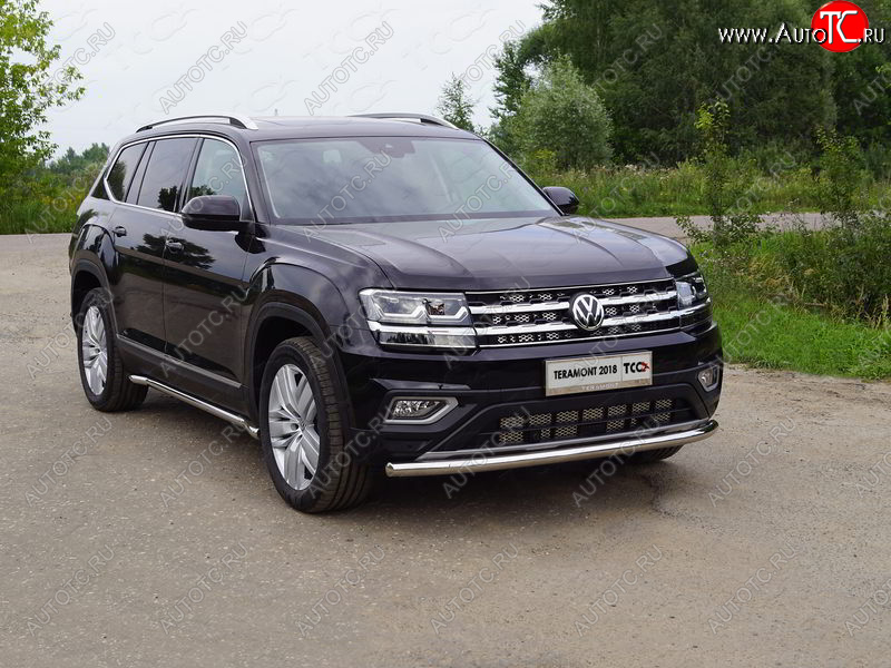 23 549 р. Защита переднего бампера нижняя d60,3 мм ТСС Тюнинг  Volkswagen Teramont  CA1 (2016-2020) дорестайлинг (нержавейка)  с доставкой в г. Пермь