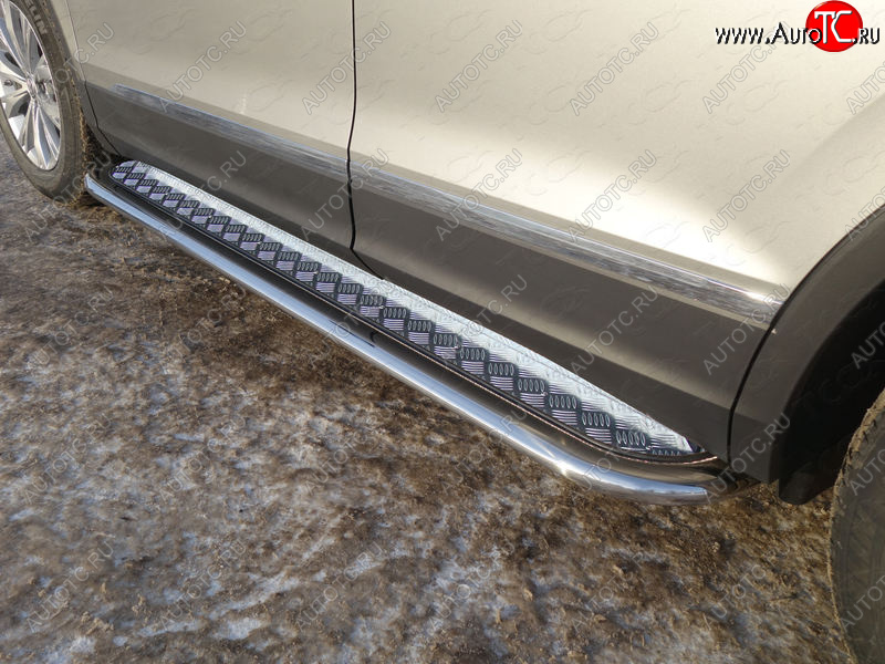 37 649 р. Пороги с площадкой 75х42 мм ТСС Тюнинг Volkswagen Tiguan Mk2 дорестайлинг (2016-2020) (серые)  с доставкой в г. Пермь