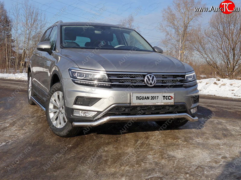 17 649 р. Защита переднего бампера нижняя d60,3 мм ТСС Тюнинг  Volkswagen Tiguan  Mk2 (2016-2020) дорестайлинг (нержавейка)  с доставкой в г. Пермь