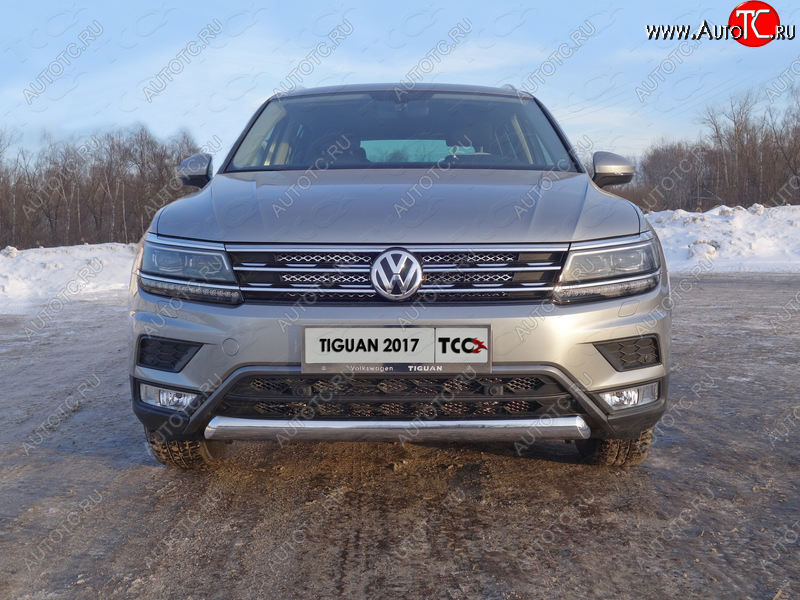 15 899 р. Защита передняя нижняя овальная короткая 75х42 мм ТСС Тюнинг  Volkswagen Tiguan  Mk2 (2016-2022) дорестайлинг, рестайлинг (нержавейка)  с доставкой в г. Пермь