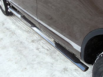 Пороги овальные с накладкой 75х42 мм ТСС Тюнинг Volkswagen Touareg  NF (2014-2018) рестайлинг (серые)