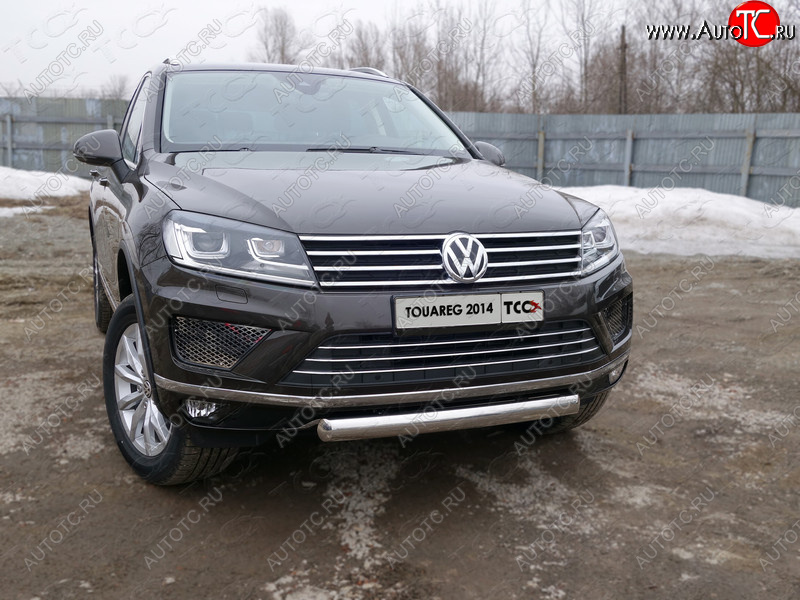 20 699 р. Защита переднего бампера нижняя овальная 75*42 мм ТСС Тюнинг Volkswagen Touareg NF рестайлинг (2014-2018) (нержавейка)  с доставкой в г. Пермь