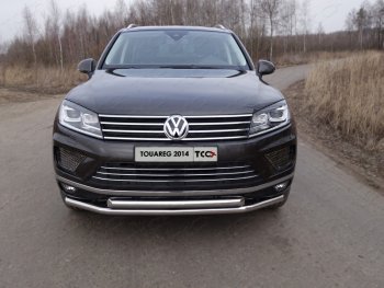 Защита переднего бампера нижняя двойная 60,3*60,3 мм ТСС Тюнинг Volkswagen Touareg  NF (2014-2018) рестайлинг (нержавейка)