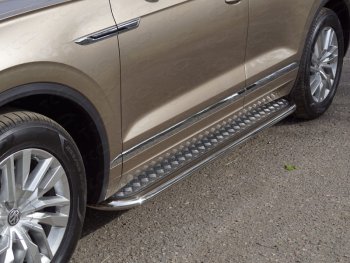 Пороги с площадкой 75х42 мм ТСС Тюнинг Volkswagen Touareg  CR (2018-2025) (серые)
