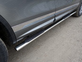 Пороги овальные с накладкой 75х42 мм R-Line ТСС Тюнинг Volkswagen Touareg  NF (2014-2018) рестайлинг (серые)