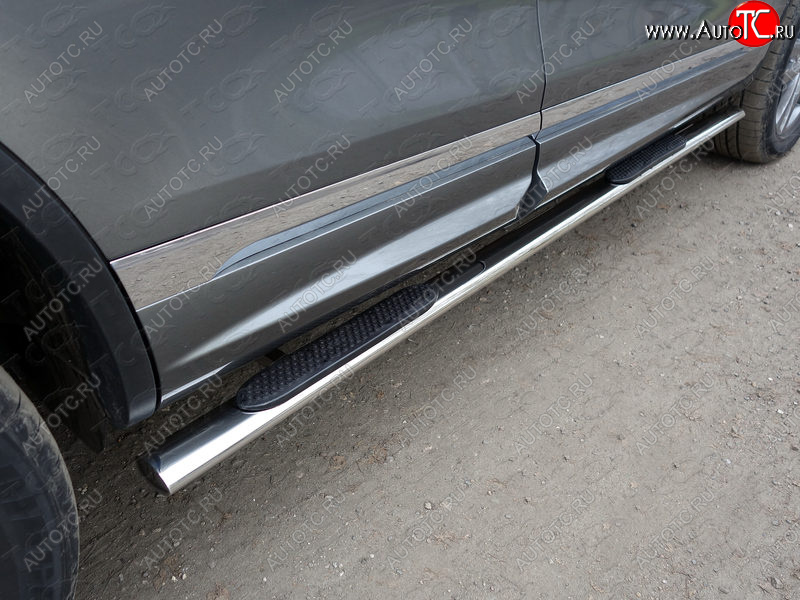 33 999 р. Пороги овальные с накладкой 75х42 мм R-Line ТСС Тюнинг Volkswagen Touareg NF рестайлинг (2014-2018) (серые)  с доставкой в г. Пермь