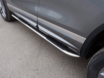 Пороги овальные гнутые с накладкой 75х42 мм R-Line ТСС Тюнинг Volkswagen Touareg  NF (2014-2018) рестайлинг (серые)